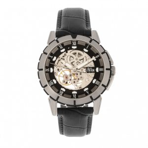 Reign Mens Philippe Computerized Skeleton Leather-based-Band Watch – Silver Stainless Metal – One Dimension