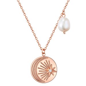 Valero Pearls Womens Necklace stainless-steel rose gold freshwater cultured pearl white preciosa – Dimension 40cm