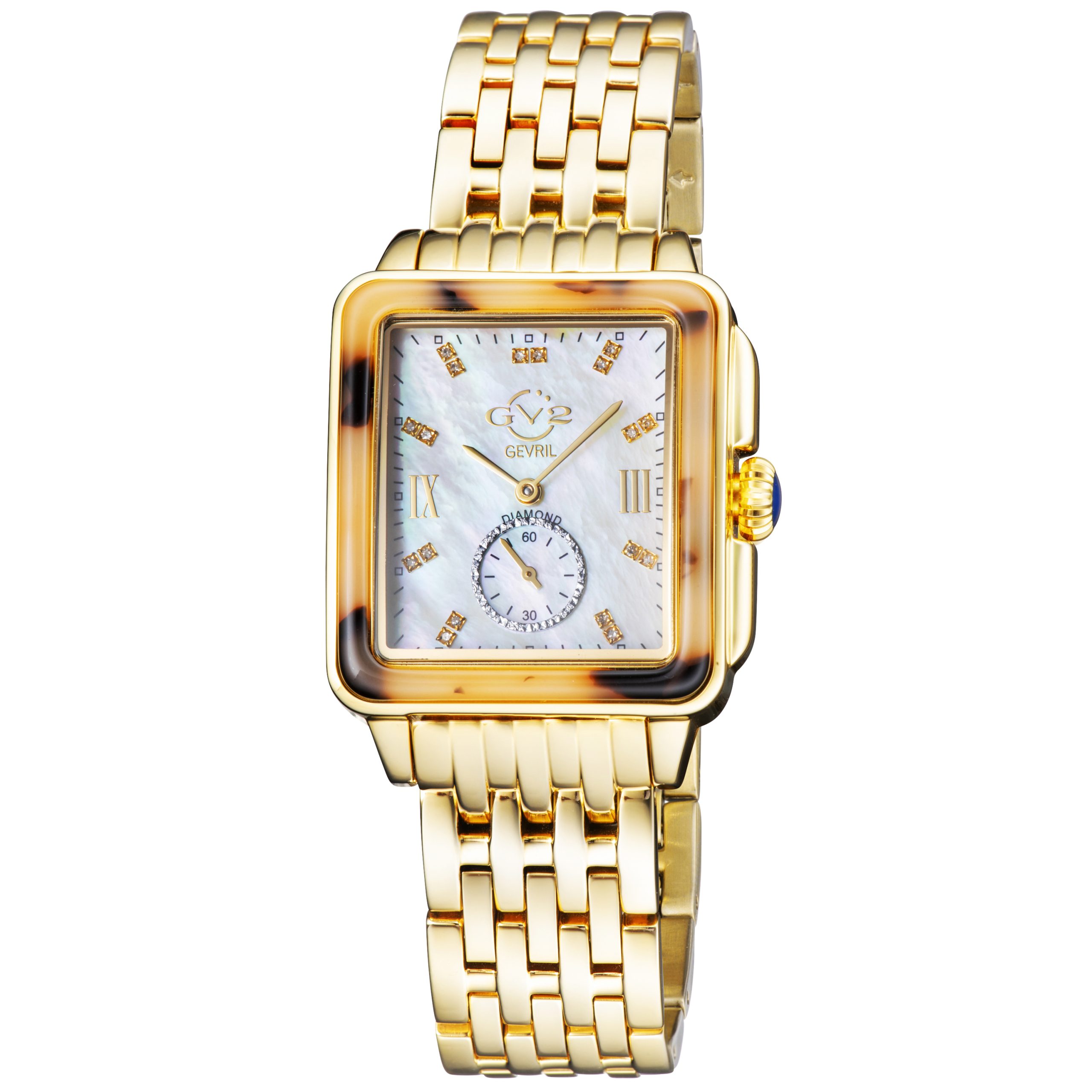 Gevril Gv2 WoMens Swiss Quartz Bari Tortoise Mom of Pearl Dial Two Tone Diamonds watch - Gold Stainless Metal - One Measurement