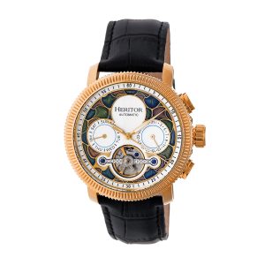 Heritor Computerized Charisma Mens Semi-Skeleton Leather-based-Band Watch – Rose Gold Stainless Metal – One Dimension