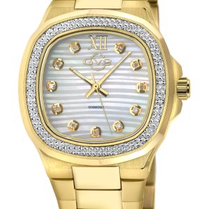 Gv2 Womens Potente Lady White MOP dial, 316L Stainless Steel IPYG Diamond Swiss Quartz Watch – Gold – One Size