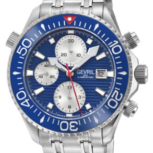 Gevril Mens Hudson Yards Chronograph Swiss Automated, 316L Stainless Metal Case, Blue Tooth Dial,316L Bracelet Watch. – Silver – One Measurement