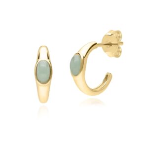Trendy Vintage Oval Jade Inexperienced Hoop Earrings in 18ct Gold Plated Silver