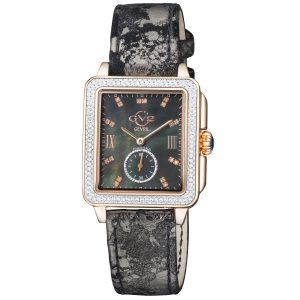Gv2 9250 WoMens Bari Swiss Quartz Diamond Black Floral Leather Watch – Brown – One Size