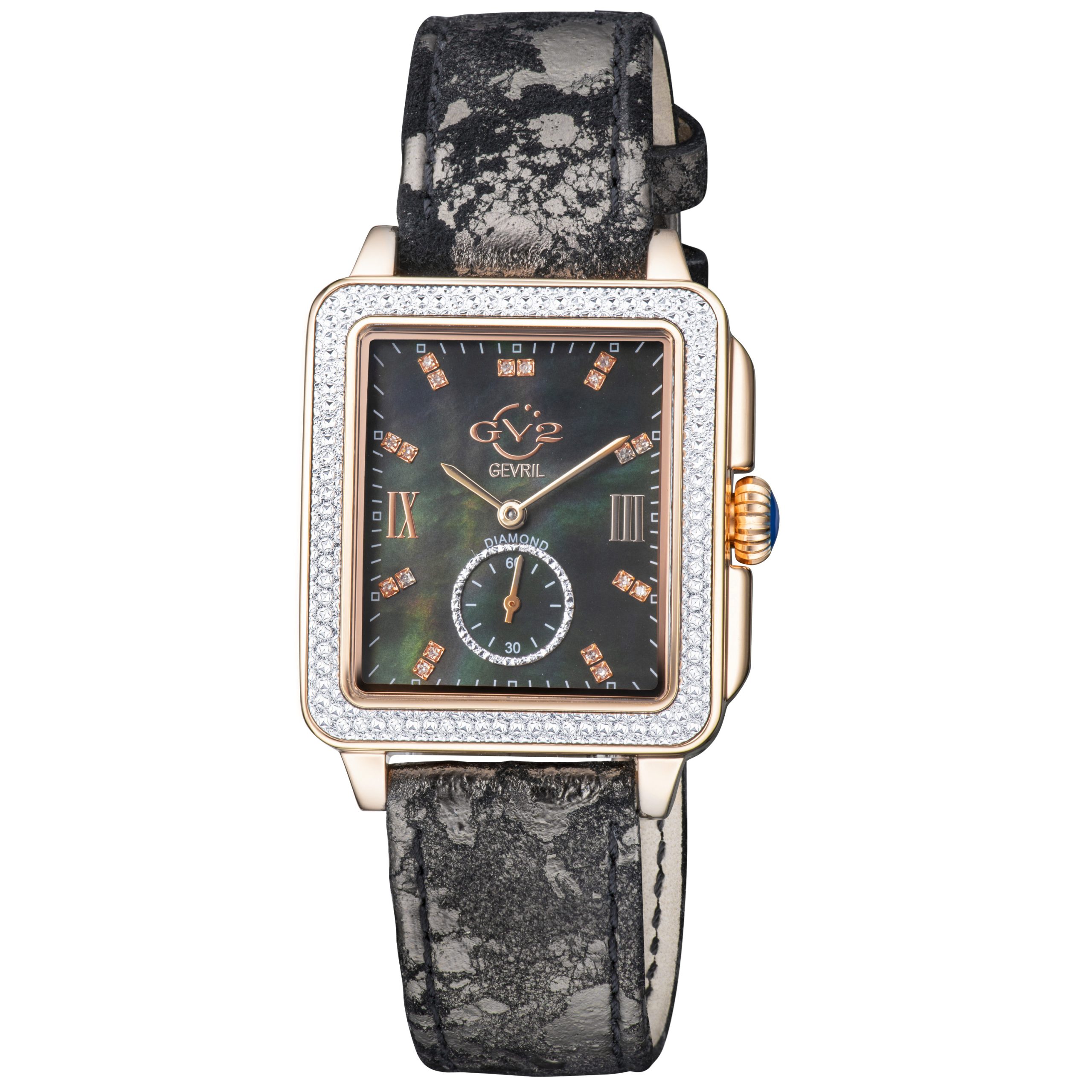 Gv2 9250 WoMens Bari Swiss Quartz Diamond Black Floral Leather Watch - Brown - One Size