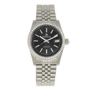 Empress Womens Constance Automatic Bracelet Watch w/Date – Black & Silver Stainless Steel – One Size