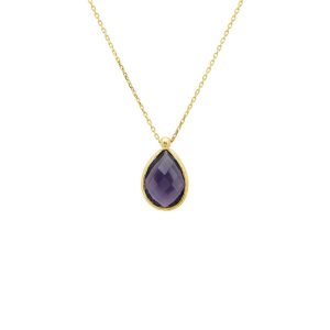 Latelita Womens Petite Drop Necklace Gold Amethyst Hydro – Red Sterling Silver – One Measurement