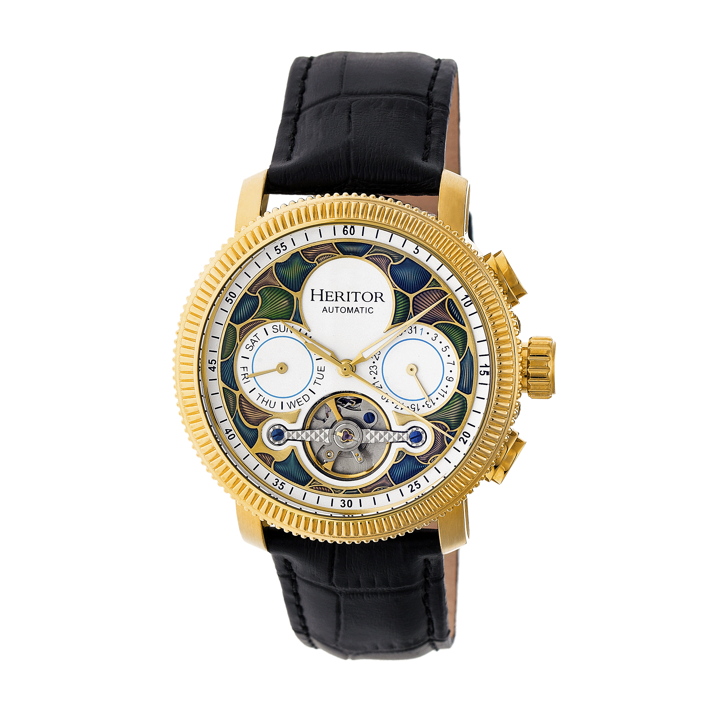 Heritor Automated Mens Crocodile Charisma Semi-Skeleton Leather-based-Band Watch - White NA - One Dimension