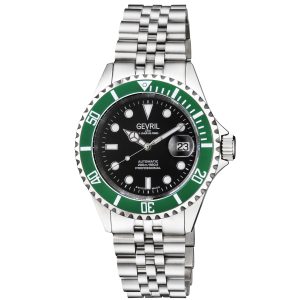 Gevril Mens Wall Side road 4852B Swiss Automated 3 Fingers, SW200 black Dial Stainless Metal Date Watch – Silver – One Measurement