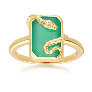 Grand Deco Inexperienced Chalcedony Snake Wrap Ring in Gold Plated Sterling Silver