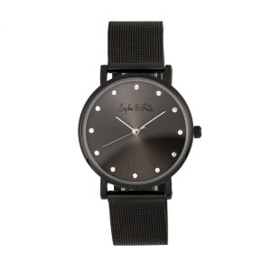 Sophie & Freda Womens Savannah Mesh Bracelet Watch w/Swarovski Crystals – Black Stainless Metal – One Dimension