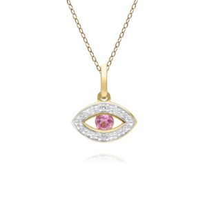ECFEW™ Dainty Evil Eye Purple Tourmaline & Diamond Pendant in 9ct Yellow Gold