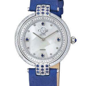 Gv2 Matera Womens Swiss Quartz White Mom Of Pearl Dial Blue Suede Watch Diamond – One Measurement