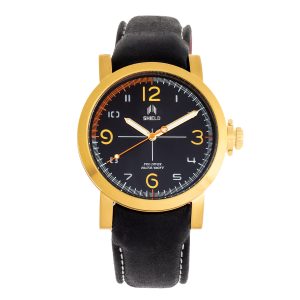 Shield Berge Leather-Band Mens Diver Watch – Gold Stainless Steel – One Size