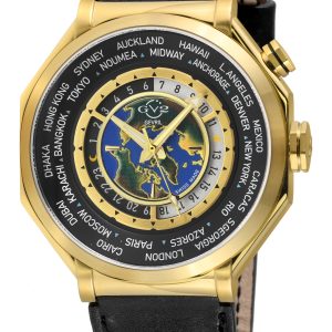 Gv2 Mens Marchese Swiss Quartz IPYG Case, Genuine Italian Black Leather Watch – One Size
