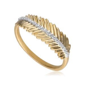 ECFEW™ ‘The Unifier’ Diamond Feather Ring In 9ct Yellow Gold