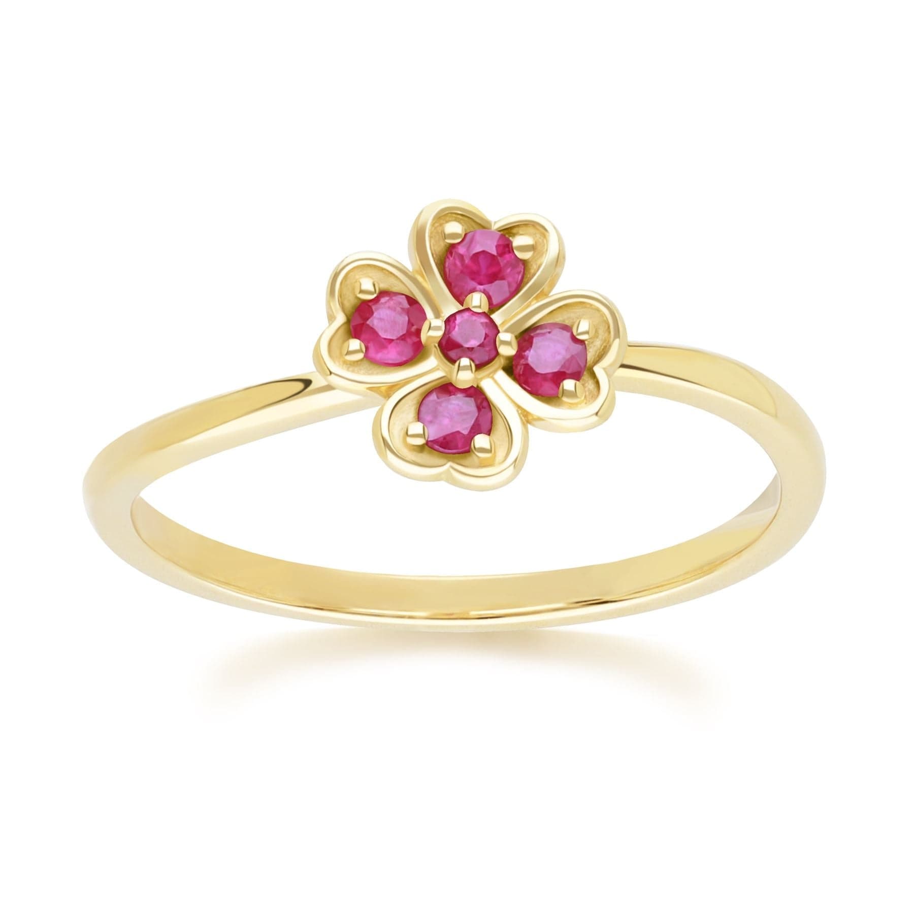 Gardenia Spherical Ruby Clover Ring in 9ct Yellow Gold
