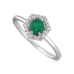 9ct White Gold 0.38ct Emerald & Diamond Halo Ring