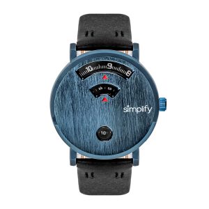 Simplify Unisex The 7000 Leather-based-Band Watch – Black/Blue Stainless Metal – One Dimension