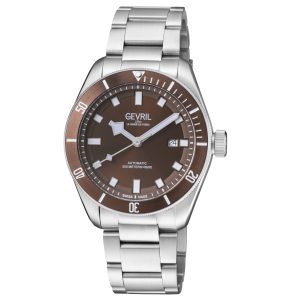 Gevril Mens Yorkville 48607 Sellita SW200, Swiss Automated Brown Dial Stainless Metal Date Watch – Silver Leather-based – One Dimension