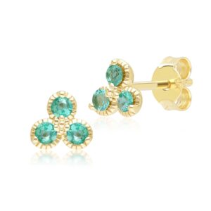 Floral Emerald 3 Stone Stud Earrings in 9ct Yellow Gold
