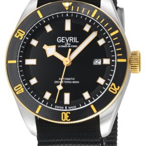 Gevril Mens Yorkville Swiss Automatic Sellita SW200 Black Dial IP Yellow Gold Watch – One Size