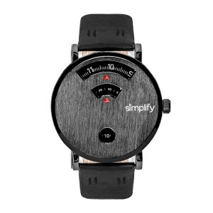 Simplify Unisex The 7000 Leather-based-Band Watch – Black Stainless Metal – One Dimension