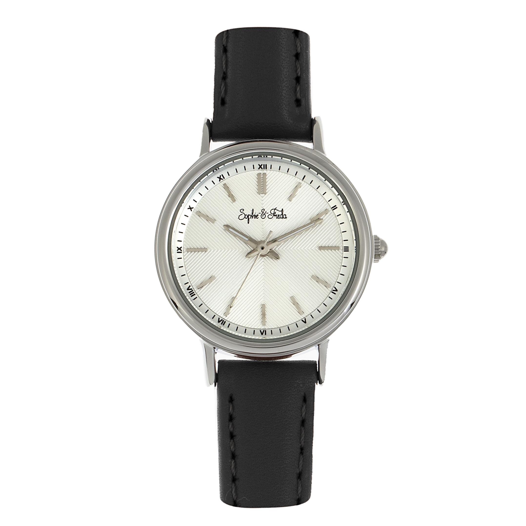 Sophie & Freda Womens Berlin Leather-based-Band Watch - Black Stainless Metal - One Measurement