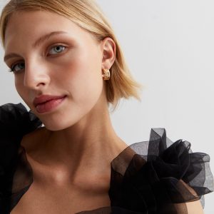 Gold Twisted Midi Hoop Earrings New Glance