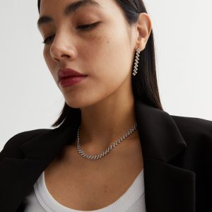 2 Pack Diamanté Necklace and Tassel Earrings Set New Glance