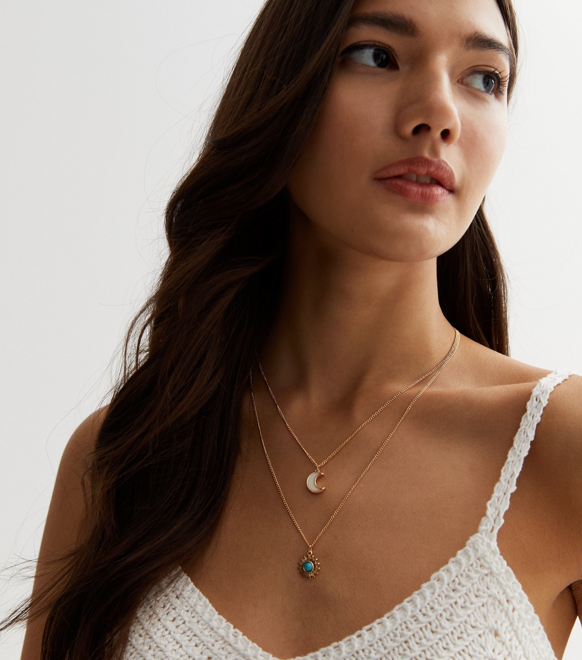 Gold Mystic Moon Layered Chain Necklace New Glance