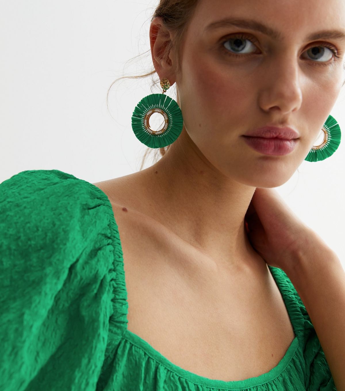 Inexperienced Fan Doorknocker Earrings New Glance