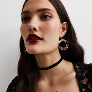 Silver Chunk Me Drop Hoop Earrings New Glance