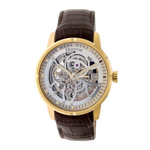Heritor Computerized Mens Ryder Skeleton Leather-based-Band Watch – Gold Stainless Metal – One Dimension