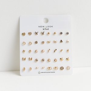 20 Pack Gold Diamanté Blended Stud Earrings New Glance