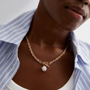 Gold Fake Pearl Chain Necklace New Glance