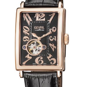 Gevril Mens Road of Americas Swiss Computerized Intravedere Black Dial Calfskin Leather-based Watch – One Dimension