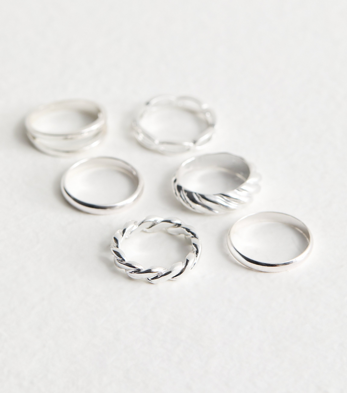 6 Pack Silver Chain Twist Rings New Glance