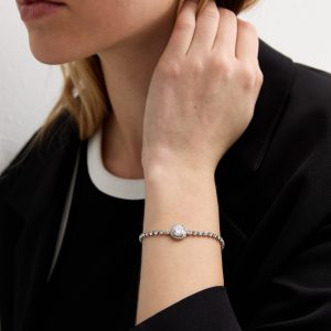 Silver Cubic Zirconia Circle Toggle Bracelet New Glance