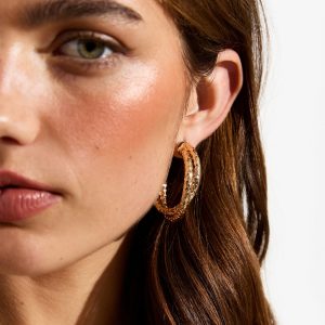 Gold Crushed Crossover Chunky Hoop Earrings New Glance