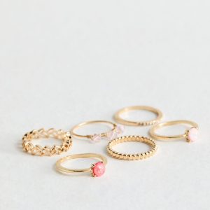 6 Pack Gold and Peach Combined Rings New Glance
