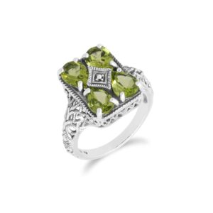 Artwork Nouveau Impressed Peridot Commentary Ring in 925 Sterling Silver