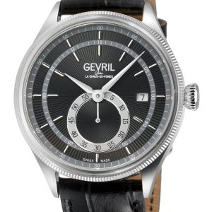 Gevril Mens Empire Italian Handmade Black Leather Swiss Automatic ETA 2895 Watch – One Size