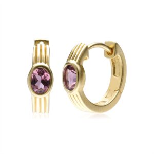 Caruso Purple Tourmaline Huggie Hoop Earrings In 9ct Yellow Gold