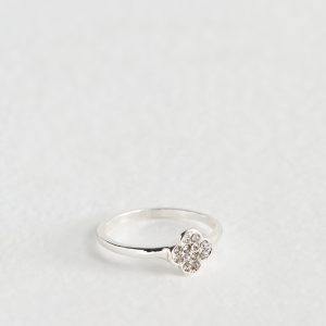 Silver Tone Flower Diamanté Ring New Glance