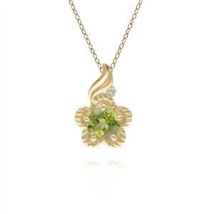 Floral Spherical Peridot & Diamond Pendant in 9ct Yellow Gold