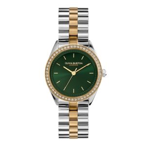 Olivia Burton Bejewelled Inexperienced Stainless Metal & Gold Bracelet Watch