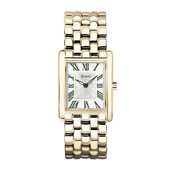 Accurist Ladies's Rectangle Inexperienced Numeral Gold Watch - Gold