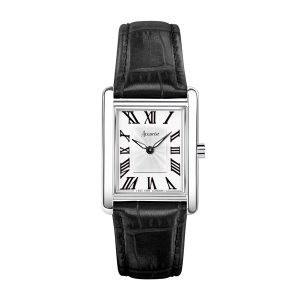 Accurist Girls’s Rectangle Black Leather-based Strap Watch – Silver