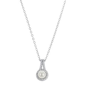 Argento Silver Crystal Pearl Halo Pendant Necklace – Silver